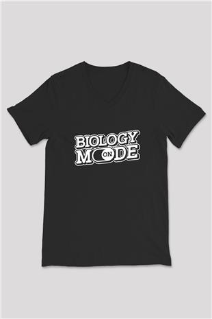 Biyoloji Baskılı Unisex V Yaka Siyah Tİşört - Tshirt