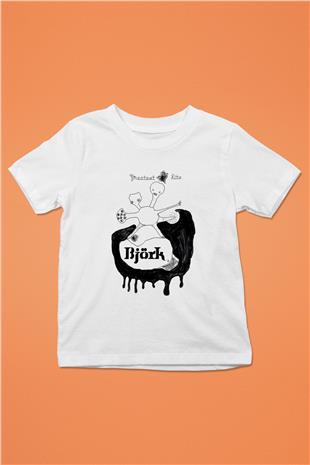 Björk Baskılı Beyaz Unisex Beyaz Çocuk Tişört - Tshirt