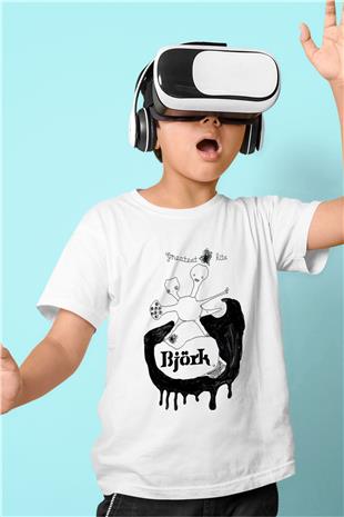 Björk Baskılı Beyaz Unisex Beyaz Çocuk Tişört - Tshirt