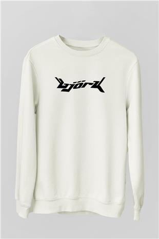 Björk Baskılı Beyaz Unisex Sweatshirt