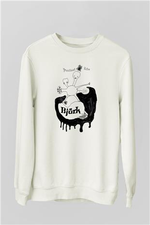 Björk Baskılı Beyaz Unisex Sweatshirt