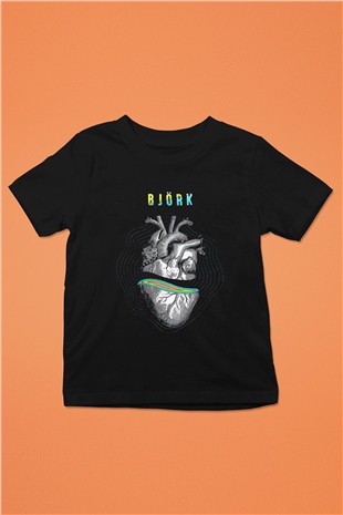 Björk Baskılı Unisex Siyah Çocuk Tişört - Tshirt
