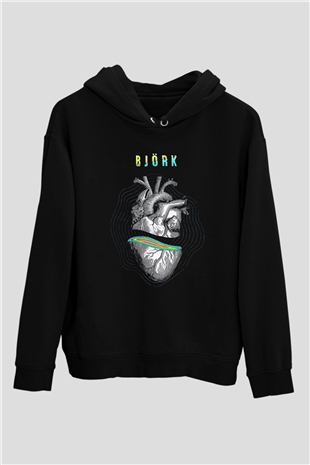 Björk Baskılı Unisex Siyah Hoodie