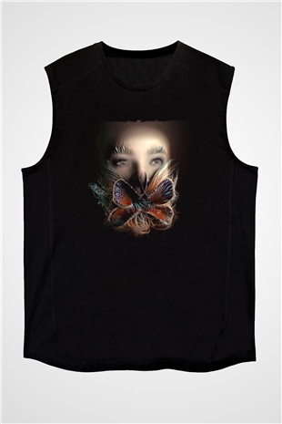 Björk Baskılı Unisex Siyah Kolsuz Tişört - Tshirt