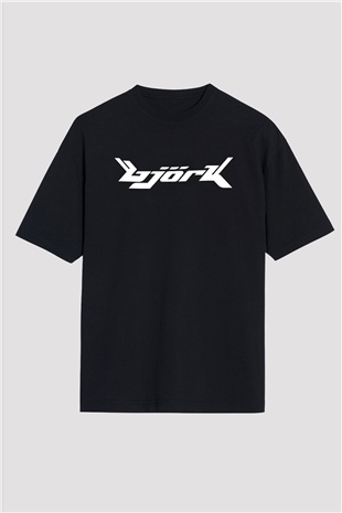 Björk Baskılı Unisex Siyah Oversize Tişört - Tshirt