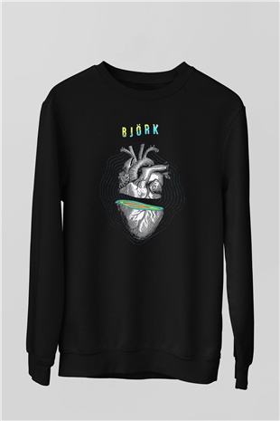 Björk Baskılı Unisex Siyah Sweatshirt