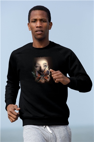 Björk Baskılı Unisex Siyah Sweatshirt