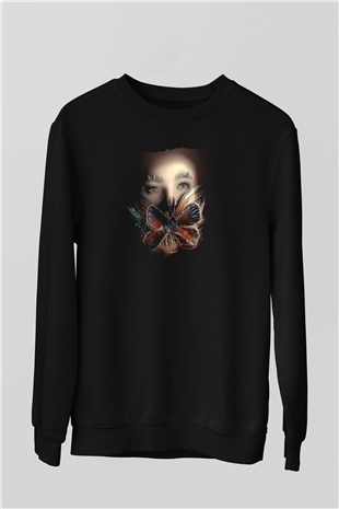 Björk Baskılı Unisex Siyah Sweatshirt