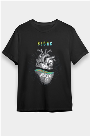 Björk Baskılı Unisex Siyah Tişört - Tshirt