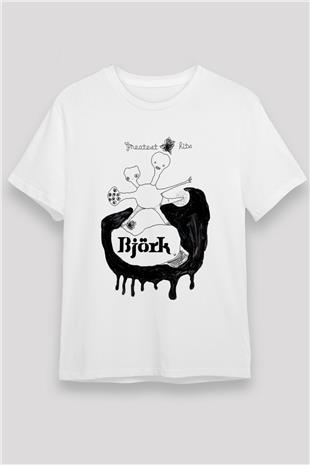 Björk Unisex Baskılı Beyaz Tişört - Tshirt