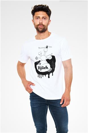 Björk Unisex Baskılı Beyaz Tişört - Tshirt