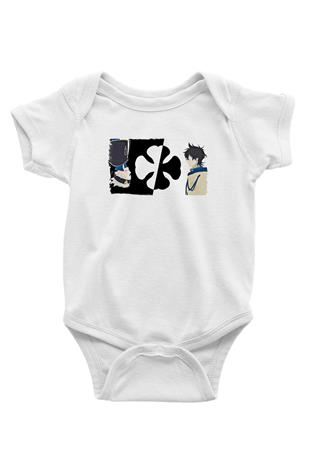 Black Clover Baskılı Beyaz Unisex Bebek Body - Zıbın
