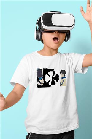 Black Clover Baskılı Beyaz Unisex Beyaz Çocuk Tişört - Tshirt