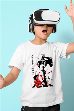 Black Clover Baskılı Beyaz Unisex Beyaz Çocuk Tişört - Tshirt