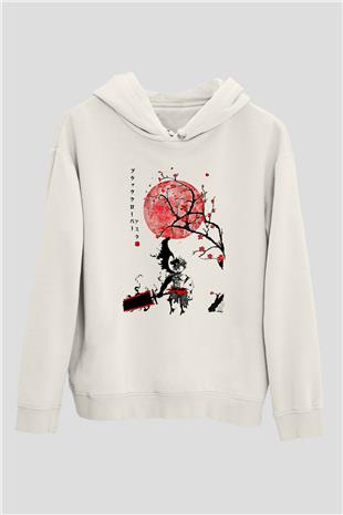 Black Clover Baskılı Beyaz Unisex Hoodie