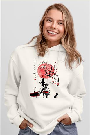 Black Clover Baskılı Beyaz Unisex Hoodie