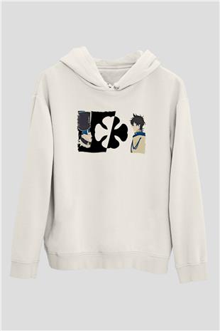 Black Clover Baskılı Beyaz Unisex Hoodie
