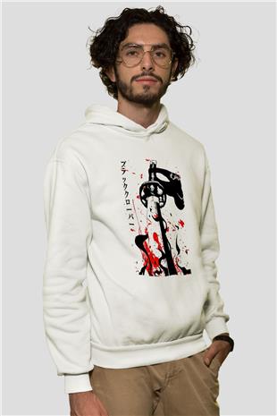 Black Clover Baskılı Beyaz Unisex Hoodie