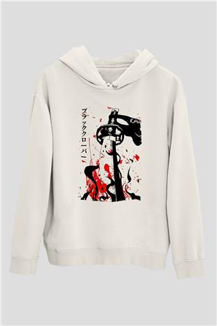 Black Clover Baskılı Beyaz Unisex Hoodie