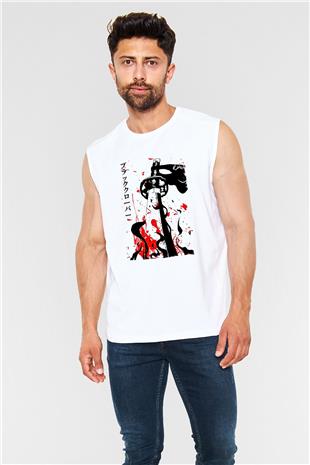 Black Clover Baskılı Beyaz Unisex Kolsuz Tişört - Tshirt