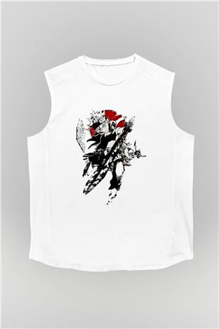Black Clover Baskılı Beyaz Unisex Kolsuz Tişört - Tshirt