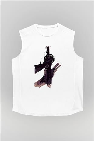 Black Clover Baskılı Beyaz Unisex Kolsuz Tişört - Tshirt