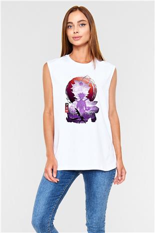 Black Clover Baskılı Beyaz Unisex Kolsuz Tişört - Tshirt