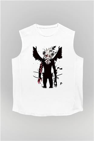 Black Clover Baskılı Beyaz Unisex Kolsuz Tişört - Tshirt