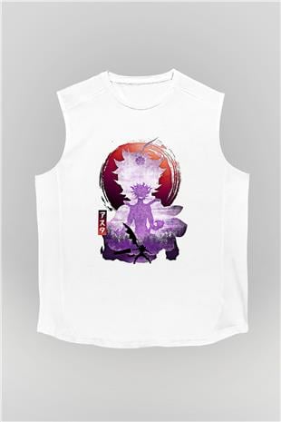 Black Clover Baskılı Beyaz Unisex Kolsuz Tişört - Tshirt