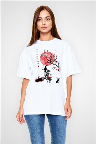 Black Clover Baskılı Beyaz Unisex Oversize Tişört - Tshirt