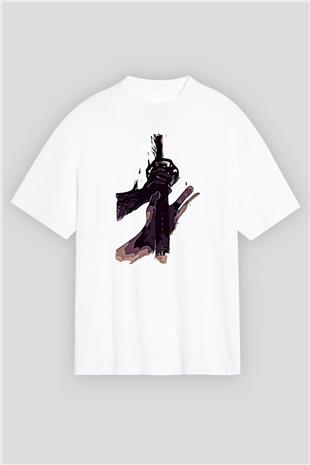 Black Clover Baskılı Beyaz Unisex Oversize Tişört - Tshirt