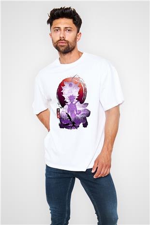 Black Clover Baskılı Beyaz Unisex Oversize Tişört - Tshirt