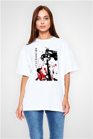 Black Clover Baskılı Beyaz Unisex Oversize Tişört - Tshirt