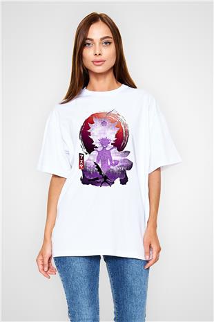 Black Clover Baskılı Beyaz Unisex Oversize Tişört - Tshirt