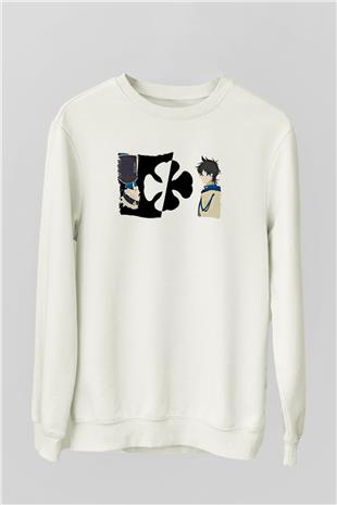 Black Clover Baskılı Beyaz Unisex Sweatshirt