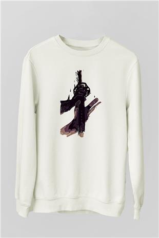 Black Clover Baskılı Beyaz Unisex Sweatshirt