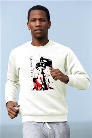 Black Clover Baskılı Beyaz Unisex Sweatshirt