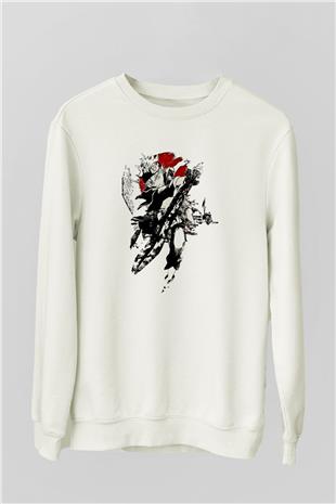 Black Clover Baskılı Beyaz Unisex Sweatshirt