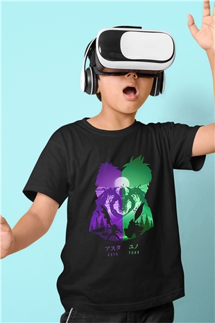 Black Clover Baskılı Unisex Siyah Çocuk Tişört - Tshirt