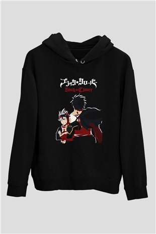 Black Clover Baskılı Unisex Siyah Hoodie