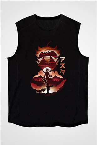 Black Clover Baskılı Unisex Siyah Kolsuz Tişört - Tshirt