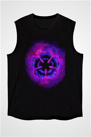 Black Clover Baskılı Unisex Siyah Kolsuz Tişört - Tshirt