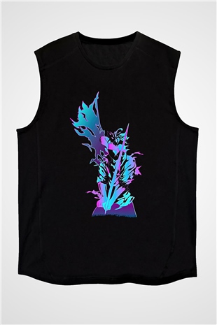 Black Clover Baskılı Unisex Siyah Kolsuz Tişört - Tshirt