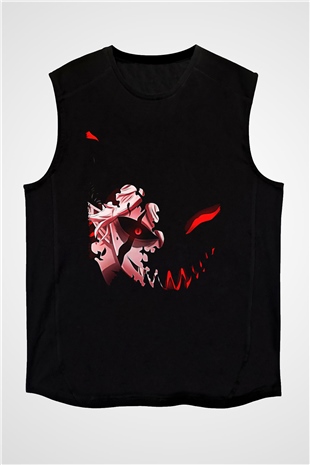 Black Clover Baskılı Unisex Siyah Kolsuz Tişört - Tshirt