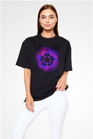 Black Clover Baskılı Unisex Siyah Oversize Tişört - Tshirt