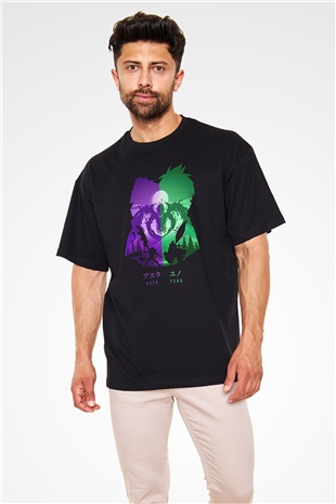 Black Clover Baskılı Unisex Siyah Oversize Tişört - Tshirt