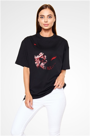 Black Clover Baskılı Unisex Siyah Oversize Tişört - Tshirt