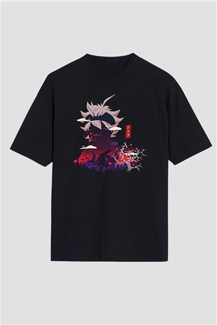 Black Clover Baskılı Unisex Siyah Oversize Tişört - Tshirt