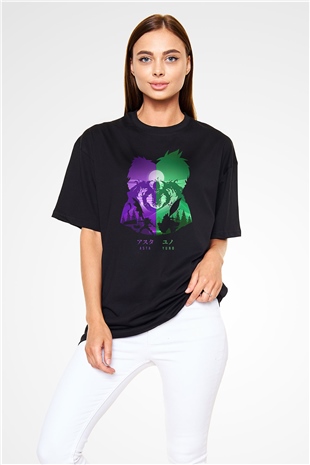 Black Clover Baskılı Unisex Siyah Oversize Tişört - Tshirt