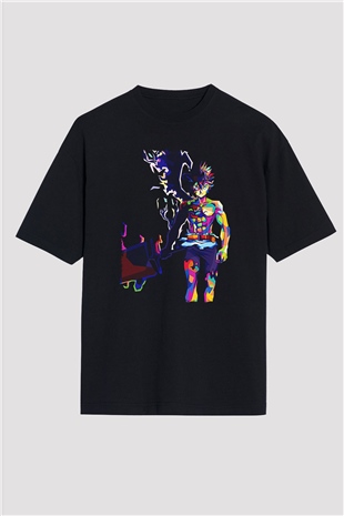 Black Clover Baskılı Unisex Siyah Oversize Tişört - Tshirt